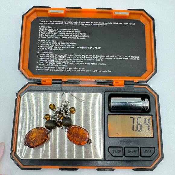 Amber Cha Cha Dangle Earrings UV Tested Glows Green Natural Bohemian Earthcore - Picture 6 of 10